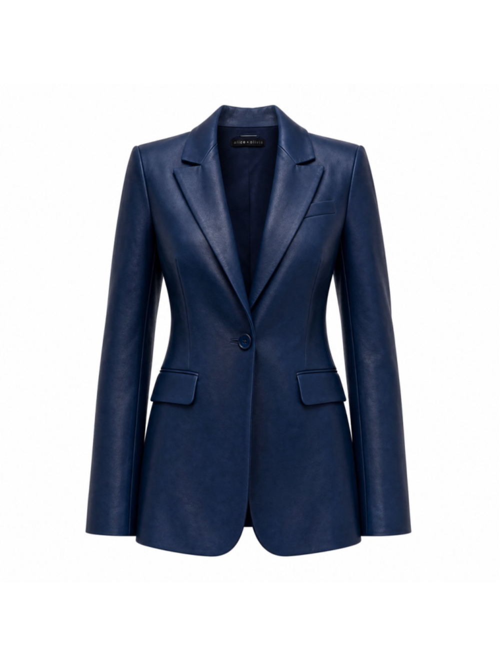 Alice + Olivia Denny Vegan Leather Blazer Navy NWT Size XS